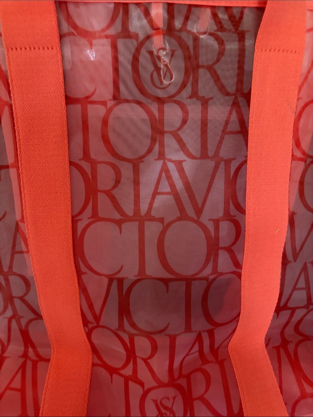 NWT Victoria's Secret Coral Logo Mesh Tote Beach Bag - Picture 3 of 7